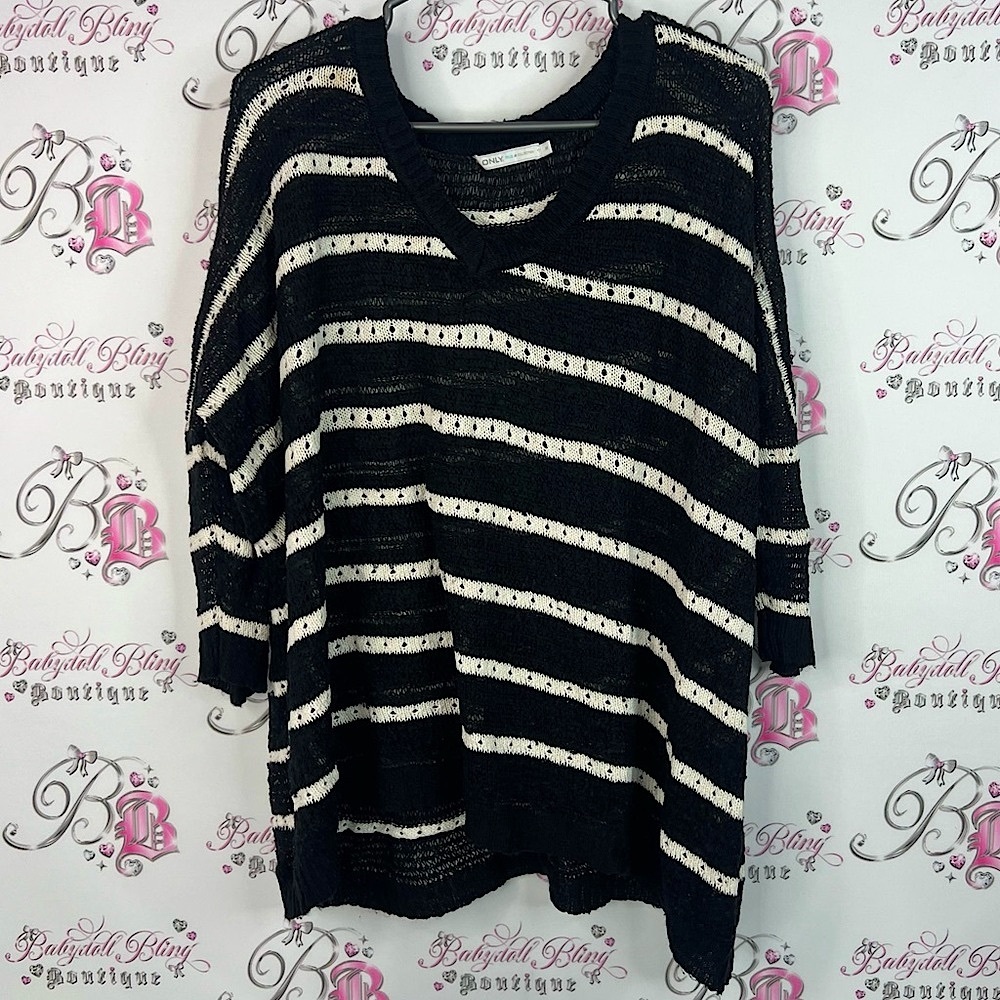 Only sweater Vneck stripes Striped Black and White Women's Sweater knit knitted
